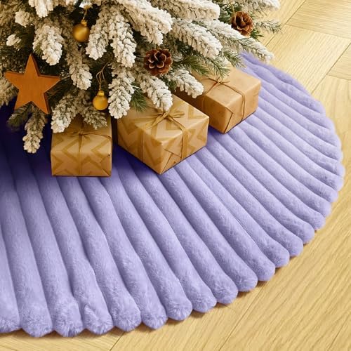 Christmas Tree Skirt Purple Plush 30 inch Faux Fur Xmas Tree Skirt Soft Plush Stripe Textured Pattern for Holiday Party Christmas Tree Decorations by Amidaky