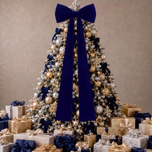 Knitgrip 1 Pack 20x71 in Christmas Large Velvet Bows, Royal Blue - Image 4