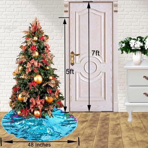 Sequin Tree Skirt 48 Inches Turquoise to Hot Pink Christmas Tree Skirt 48 Inches Large Tree Skirt for 6ft Xmas Tree Decorations Glitter Tree Cover Indoor or Outdoor - Image 5