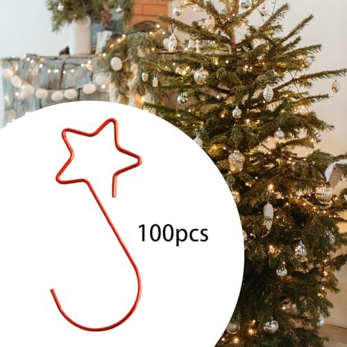 100 Pieces Star Shaped Christmas Ornament Hooks Christmas Tree Hangers Bauble Hooks Hanging Fasteners Made of Metal for Secure Hanging Suitable for Ho, Red - Image 4