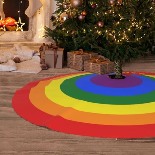 Rainbow Rings Christmas Tree Skirt Funny Tree Mat for Farmhouse Xmas Holiday Party Decorations Indoor Outdoor 36 Inch - Image 6