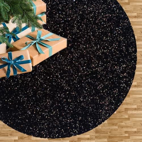 FUHSY 36 Inches Sequin Velvet Christmas Tree Mat Black Glitter Embroidered and Sequined Tree Decorative Skirts Sparkly Personalized Tree Skirts for Christmas Halloween Tree Skirt for Holiday Party by FUHSY
