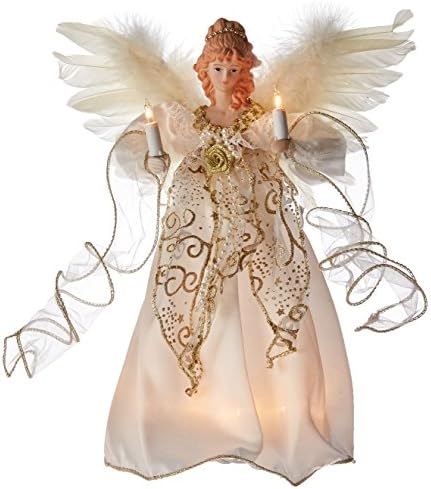 Kurt Adler 10-Light Angel Tree Topper, Ivory and Gold, 12in - Image 2