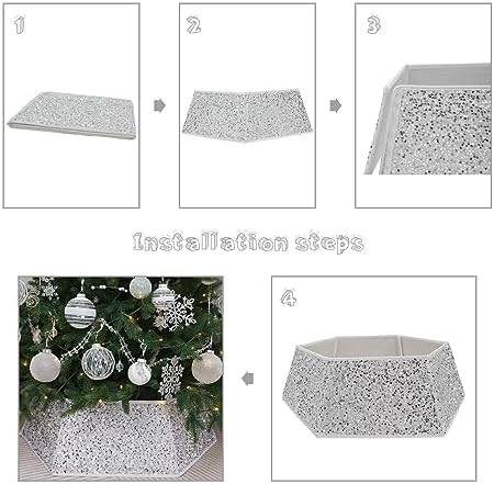 White Christmas Tree Collar with Sparkling Sequins,Christmas Tree Collars for Atificial Trees, 33.5 Inch Christmas Tree Skirt, Xmas Tree Stand Base Cover,Holiday Home Decor Tree Ring(Large) - Image 2