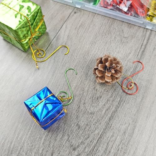 150 PCS Ornament Hooks Multicolor Christmas Ornament Hooks Christmas Tree Decoration S-Shaped Hangers Wire Hooks with Box Red Green Yellow (Circular Shape) - Image 3