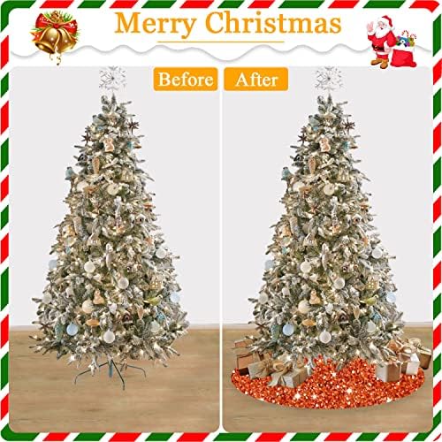 FANPROMS Burnt Orange Christmas Tree Skirt 36 Inch Velvet Sequins Halloween Tree Skirt Christmas Decoration for Thanksgiving Party Sparkle Xmas Tree Skirts Round Christmas Tree Base Quality Tree Mat - Image 6