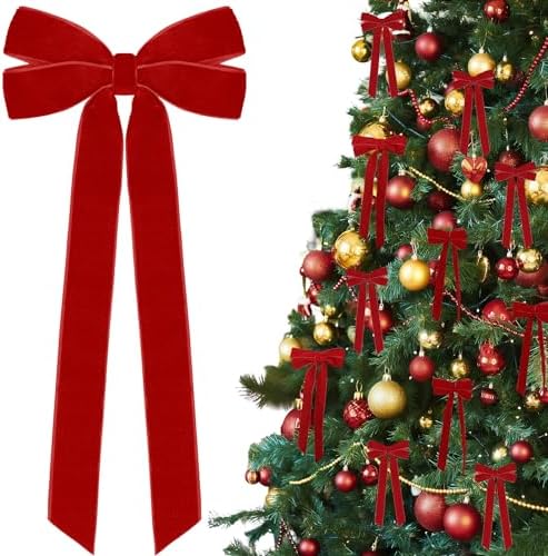 12Pcs Red Velvet Ribbon Bows Christmas Tree Decorations,5in x 10in Xmas Ornaments for Tree Home Party Front Door Wreath Holiday Decor by brand