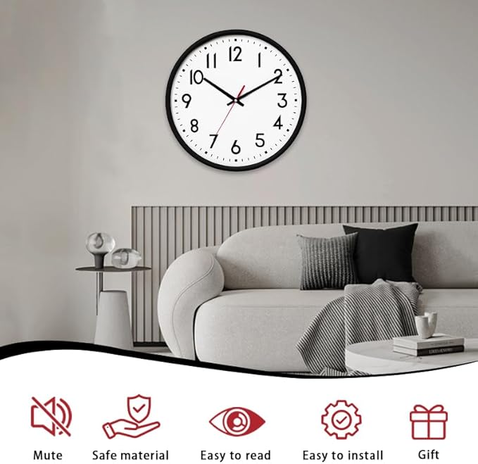 HZDHCLH Wall Clock Black,Silent Wall Clocks Battery Operated 8 Inch Modern Non Ticking Analog Clock Decorative for Kitchen Bedroom Living Room Office Classroom