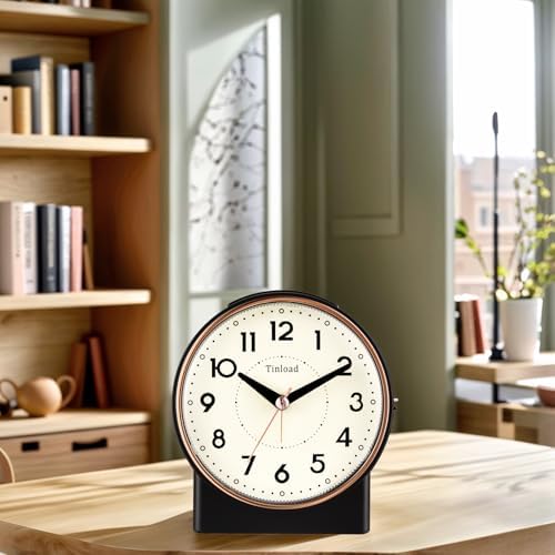 Tinload 4.3" Retro Analog Alarm Clock, Vintage Decor, No Ticking Silent, Easy to Set, Gradual Rise Alarm, On/Off Switch on Side, Gentle Wake, Snooze, Lighted on Demand, Battery Operated, Retro Black - Image 2