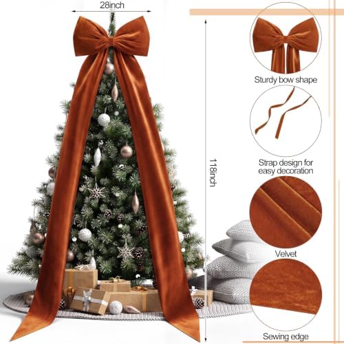Knitgrip Extra Large Velvet Christmas Tree Topper Bow, Khaki, 118 Inch - Image 2