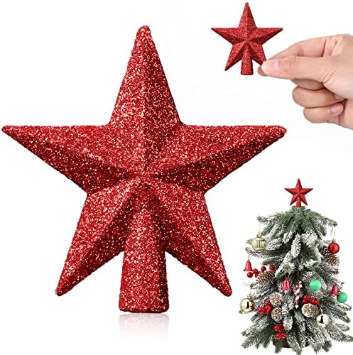 Hanaive Christmas Tree Topper Mini Star Small, Red, 2.36 Inch, Glitter by Hanaive