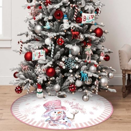 Christmas Tree Skirt 36 Inch Pink Snowman Decorations for Christmas Tree - Image 4
