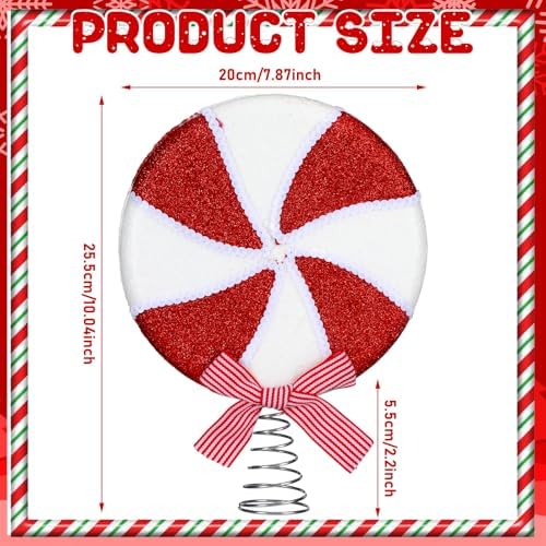 Arrowbash Christmas Candy Tree Topper 10.04 x 7.87 x 1.6 Inch Peppermint Tree Topper Swirl Christmas Ornament Candy Cane Xmas Decoration for Holiday Party Festive Home Decor, Red, White - Image 2