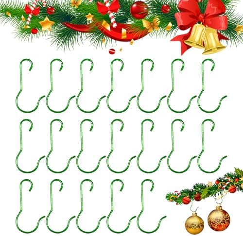 Christmas Ornament Hooks - 100PCS Green Hangers for Christmas Tree Decorations With Storage Box by Psxuie