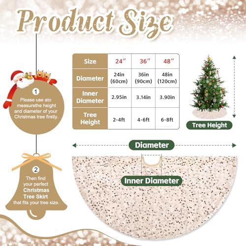 Champagne Gold Christmas Tree Skirt 24 Inches Small Tree Skirt Velvet Sequin Tree Skirt for Christmas Tree Mat Decorations - Image 4