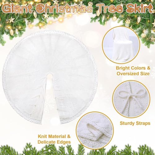 72 Inch Christmas Knitted Tree Skirt Giant White Chunky Xmas Tree Skirt Extra Large Braided Cable Knit Rustic Farmhouse Xmas Ornaments for Home Merry Christmas Holiday Winter Party Decoration - Image 3