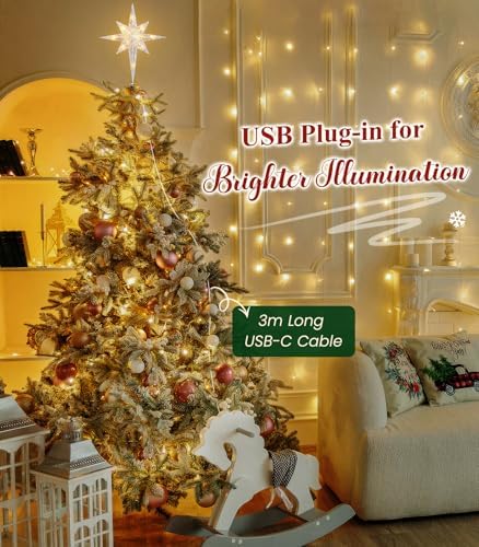 Luxspire Christmas Tree Topper, Lighted Star Tree Topper with USB Plug-in & Remote Control, 10" LED Christmas Decorations Light, Xmas Trees Vintage Ornament for Home, Bethlehem Star-Silver - Image 2