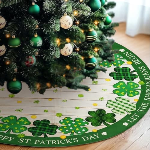 36 Inch St. Patricks Day Tree Skirt Mat Short Plush Green Shamrock Tree Skirts for Indoor Outdoor St. Patricks Day Tree Decoration(Green Shamrock) by BnhjsdwTablecloth