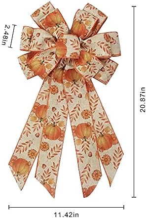 Large Fall Bows for Wreath, Thanksgiving Pumpkin Wreath With Autumn Leaves, Tree Topper Bow, Orange Burlap for Holiday Front Door, Fall Thanksgiving Decorations Supplies - Image 2