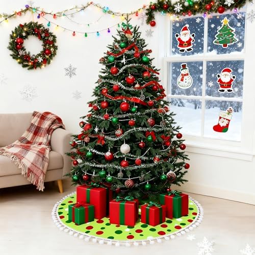 36 Inch Christmas Tree Skirt Red and Green Polka Dots Xmas Tree Skirt - Image 6