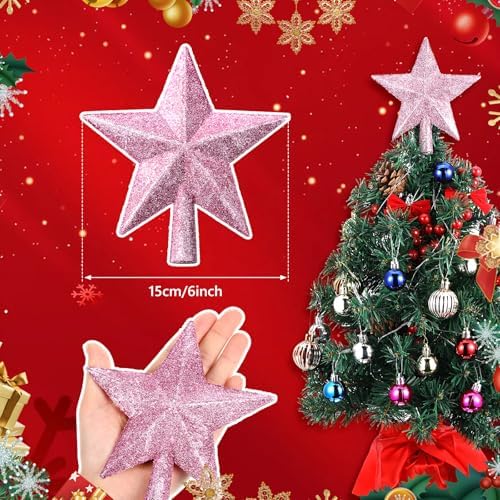 Hanaive Christmas Tree Topper Star Decoration,Pink,5.91 Inch,Glitter - Image 2