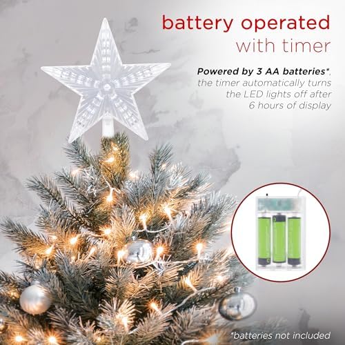 Alpine Corporation 8" H Flashing 5-Point Star Tree Topper with 31 Cool White LED Lights, Christmas Decoration - Image 5