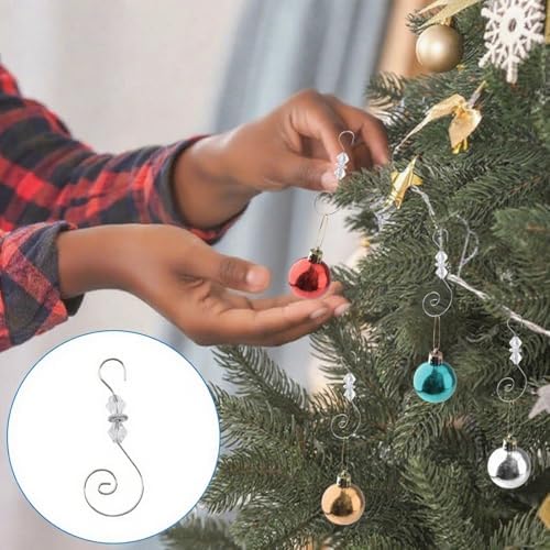 INCREWAY 100PCS Christmas Ornament Hooks, S-Shaped Metal Hooks, Decorative Hook with Crystal Beads for Hanging Ornaments, Decorations, Christmas Stockings - Image 6