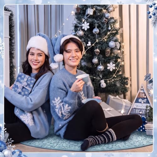 Skylety 48'' Christmas Tree Skirt Rug Embossing Xmas Tree Skirt, Gray-Blue - Image 5
