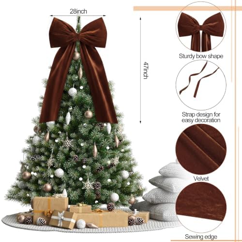 Knitgrip Extra Large Velvet Christmas Tree Topper Bow, Brown, 47 Inch - Image 2