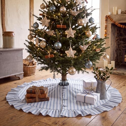 Sosation 48 Inch Vintage Christmas Tree Skirt Blue White Striped - Image 5