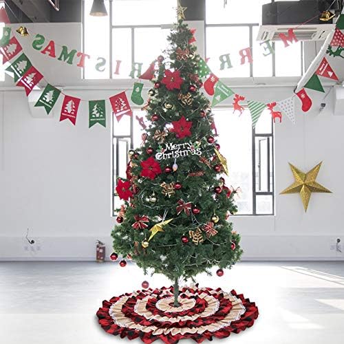 48 Inches Christmas Tree Skirts, Burlap Red and Black Buffalo Check Xmas Tree Base Cover for Xmas New Year Home Party Decorations (Red Plaid, 48 inches) - Image 7