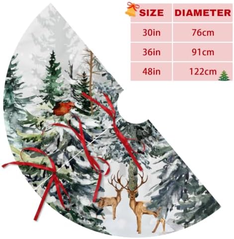 Giwawa Pine Tree Christma Tree Skirt 48 Inch Forest Deer Winter Xmas Base Cover Mat Supplies for Holiday Indoor Outdoor Party Ornaments Decor - Image 4