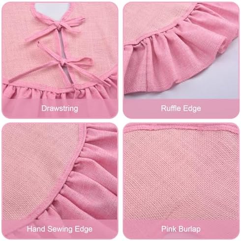 Mini Pink Burlap Christmas Tree Skirt, 24'' Fall Tree Decorations - Image 4