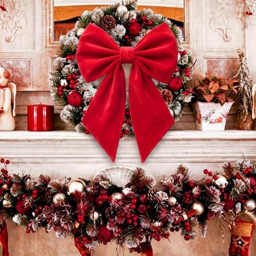 Janinka Red Christmas Tree Topper Bow 22" Big,Velvet - Image 4
