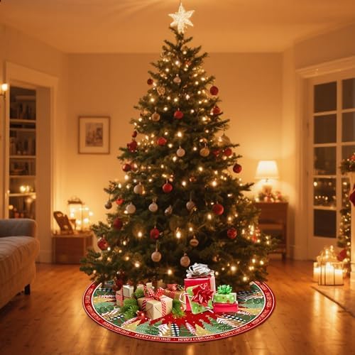 Merry Christmas Snowflake Red Christmas Tree Skirt 36 Inch, Winter Xmas Tree Mat Decorations for Home Party Holiday Decorations - Image 5