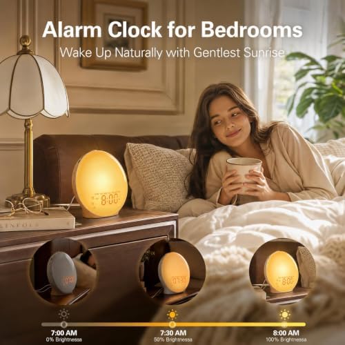 JALL Full-Screen Wake Up Light Sunrise Alarm Clocks for Bedrooms, White Noise Machine for Heavy Sleepers, 25 Natural Sounds, Dual Alarms, FM Radio, 17 Dimmable Colors, Bluetooth Speaker - Image 2