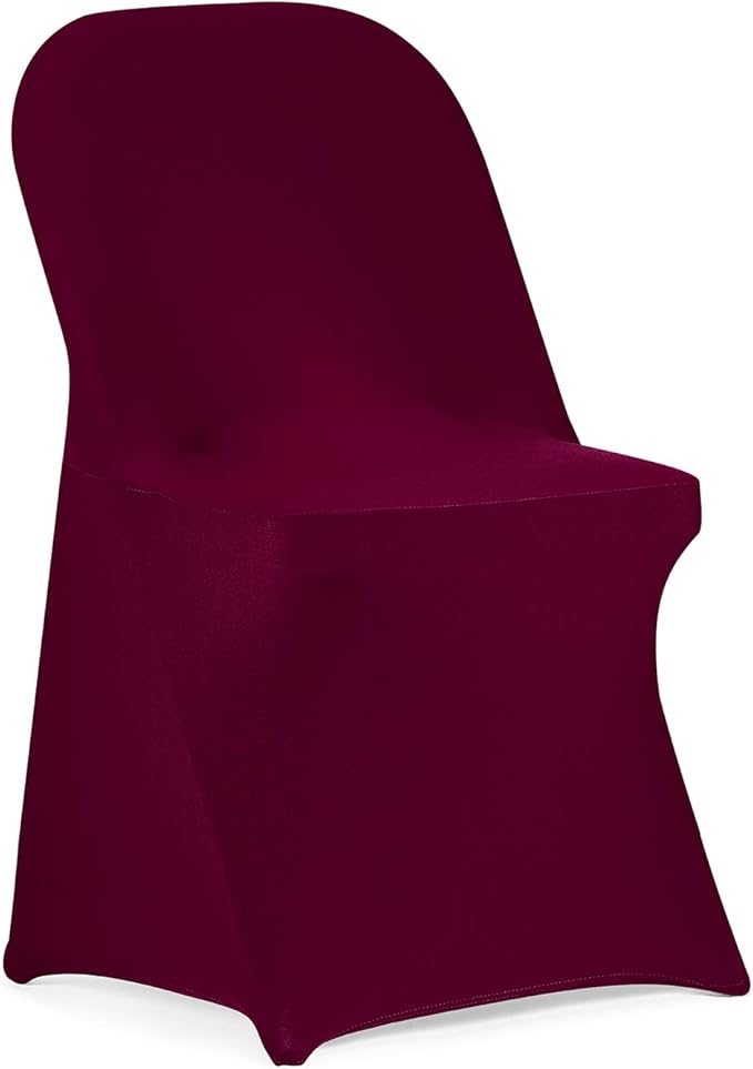 Peomeise Stretch Spandex Folding Chair Cover for Wedding Party Dining Banquet Event (Burgundy,12pcs)
