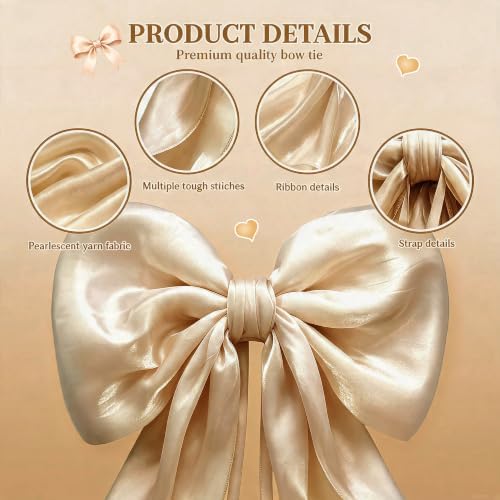 Big Satin Bow Coquette Room Decor, 16x79 Inch Large Christmas Bows for Birthday Decorations, Christmas Tree Topper, Girl Room Decor, Bachelorette, Wedding, Baby Shower, Front Door, Wreath (Khaki) - Image 3