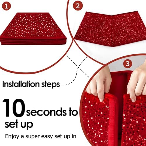 Christmas Tree Collar with Sparkling Sequin Tree Skirt for Holiday Home Decor Xmas Tree Ring (Red, X-Large) - Image 4