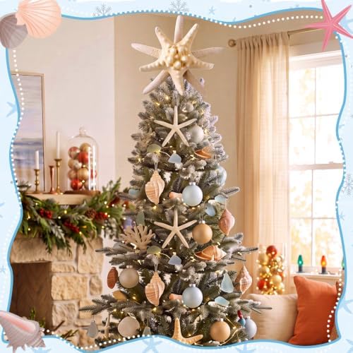 Soulchen Christmas Starfish Tree Topper Coastal Christmas Tree Decor 8.3 Inch Beach Starfish Treetop Decoration White Coastal Xmas Treetop Ornament for Sea Beach Themed Xmas Home Decor - Image 5