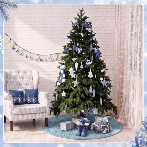 Skylety 48'' Christmas Tree Skirt Rug Embossing Xmas Tree Skirt, Gray-Blue - Image 4