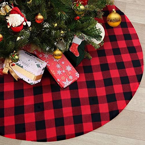 36 Inch Black Red Buffalo Plaid Christmas Tree Skirt by B-COOL