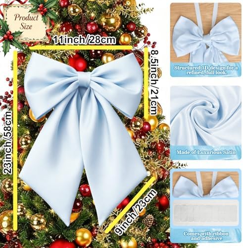 Blue Bow Decor as Crib Skirt 3 Pack Large Blue Bows Decoration 22 × 11 Inch Big Bow for Christmas Tree Gift Wrapping Coquette Party Background for Bachelorette Baby Shower Bridal Shower Wedding - Image 2