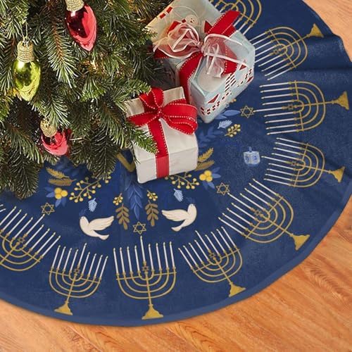 Hanukkah Candlestick Stars Christmas Tree Skirt Funny Tree Mat for Farmhouse Xmas Holiday Party Decorations Indoor Outdoor 36 Inch by juniissl