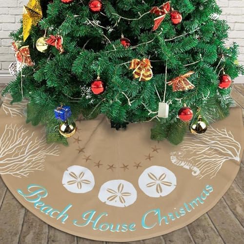 Beach Coral Cute Santa and Snowman Dolls Christmas Tree Skirt 30" for Xmas Halloween New Year Holiday Party Home Tree Mat Decor Ornaments Decoration - Image 4