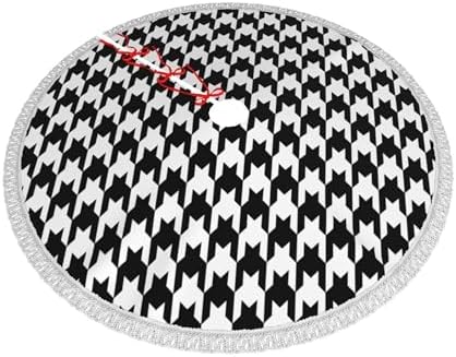 Xmas Tree Skirt 36" Inch,Black and White Houndstooth White Tassel Edge Rustic Christmas Tree Skirts for Party Holiday Decorations Xmas Ornaments - Image 2