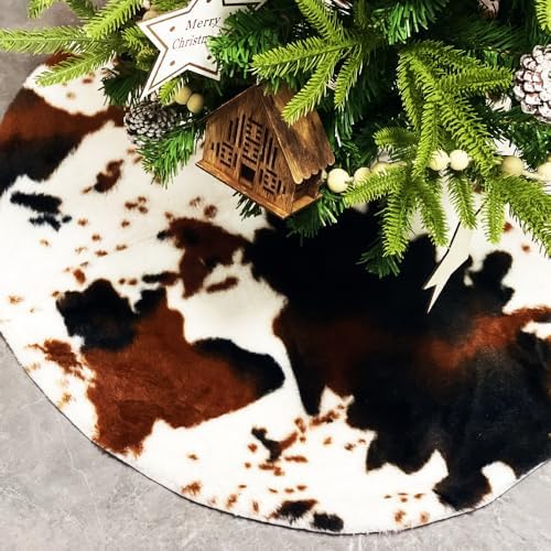 Christmas Tree Skirt 30/48inches, Cow Stripe Plush Faux Fur Christmas Tree Skirt Xmas Tree Skirt for Christmas Decorations Home Party Holiday Decor Cow 122 CM - Image 5