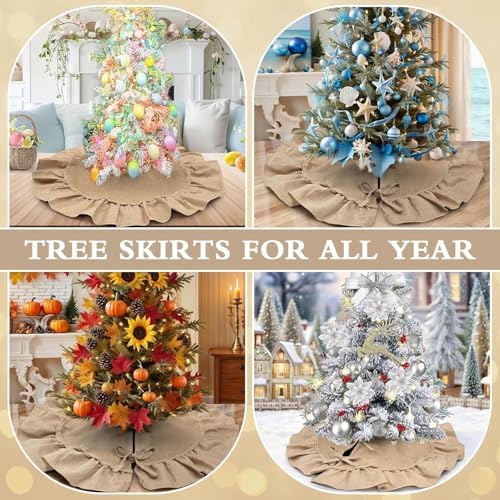 Mini Burlap Tree Skirt, 24'' Small Fall Tree Skirt with Ruffle - Image 6