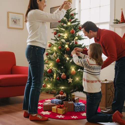 Lanpn Christmas Tree Skirt 16 inch, Velet Xmas Tree Skirt with Embroidery Snowflake Winter Christmas Tree Mat for Small mini Silm Pencil Tree Winter Holiday Indoor Xmas Decor (Red, 40cm) - Image 4