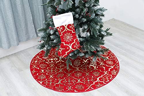 Flash World 48 Inch Large Christmas Tree Skirt Xmas Soft Cover Mat Decor Snowflake Collar Farmhouse Tree Skirt for Holiday Ornaments Party Home Indoor Decorations (Red, 48INCH) - Image 3